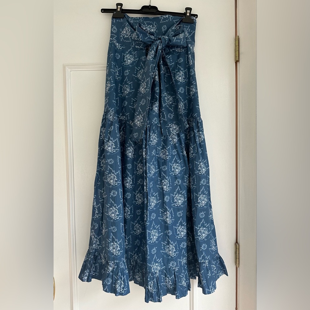 NWT BATSHEVA Antique Blue Ruffle Western Prairie maxi Skirt 4